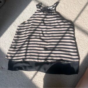 Women’s Black & Taupe Striped High Neck Halter Blouse – Chic Workwear & Casual